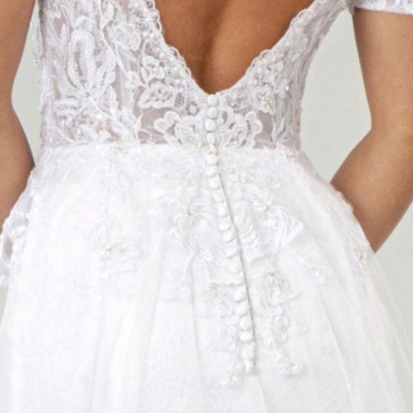 NEW SLEEVELESS OFF THE SHOULDER SHEATH WEDDING GOWN EMBROIDERED WITH LACE GL1946 - Picture 12 of 13